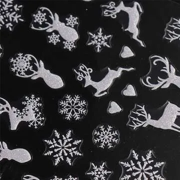 JMEOWIO 9 Sheets Christmas Glitter Nail Art Stickers Decals Self-Adhesive Snowflake Winter Holiday White Nail Supplies Nail Art Design Decoration Accessories