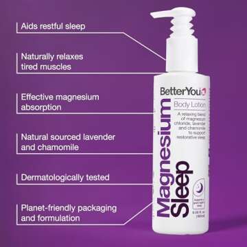 BetterYou Magnesium Sleep Body Lotion - Relaxing Body Lotion - Magnesium Body Cream with Lavender and Chamomile Blend - Sore Muscle Relief - 6.08 oz
