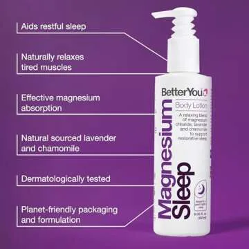 BetterYou Magnesium Sleep Body Lotion - Relaxing Body Lotion - Magnesium Body Cream with Lavender and Chamomile Blend - Sore Muscle Relief - 6.08 oz