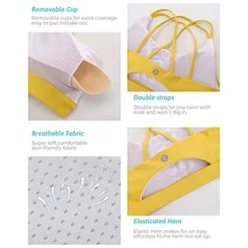 RUNNING GIRL Sports Bras for Women,Strappy Back Supportive Sports Bra Padded Workout Bras Medium Support(WX2354 Yellow,XXL)