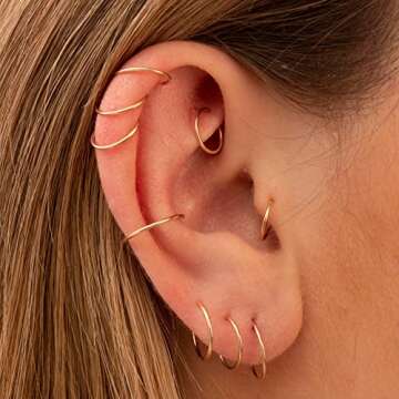 3 Gold Hoop Earrings | Small 14k Gold Filled Loop Earrings | 20 Gauge Wire Thickness | Hypoallergenic Earrings | Sensitive Earrings for Women | 3 Different Sizes 6, 8, 10mm Hoops Diameter