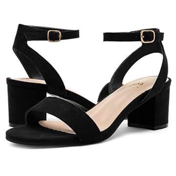 DREAM PAIRS Women's Open Toe Ankle Strap Low Block Chunky Heels Sandals Party Dress Pumps Shoes,Size 8,Black/Suede,CARNIVAL