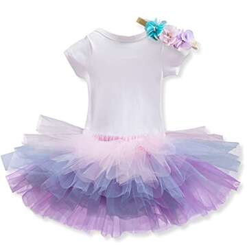 TTYAVO Baby Girl Newborn 3Pcs My 1st Birthday Outfit Set – Romper, Tutu & Headband