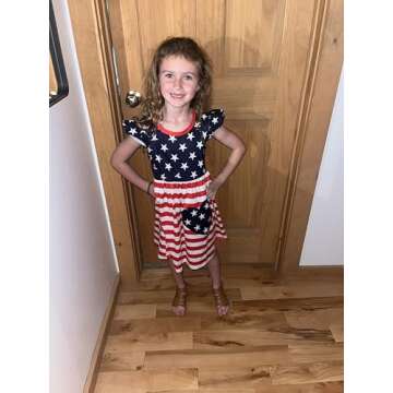 Little Girls American Flag Dress Memorial Day Outfit Toddler USA Independence Day Kids Patriotic Clothes 4th of July Dresses 6-7 Years