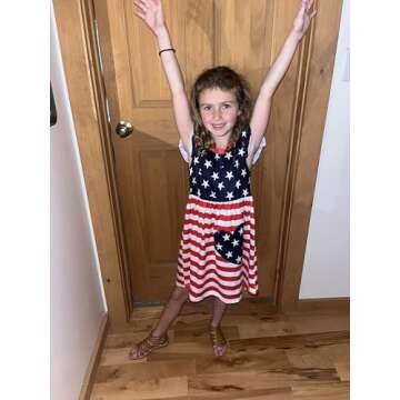 Little Girls American Flag Dress Memorial Day Outfit Toddler USA Independence Day Kids Patriotic Clothes 4th of July Dresses 6-7 Years