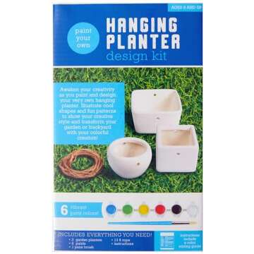 Anker Play Products Paint Your Own Hanging Planter Design Kit - Kid's Custom Paint Design Planter Set - Includes 3 Ceramic Planters, 6 Ceramic Paints, Brush & 13 Ft of Rope