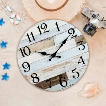 KECYET Wall Clock Battery Operated 10 Inch Silent Non-Ticking Coastal Country Style Decorative for Living Room, Kitchen, Home,Bathroom, Bedroom, Laundry Room