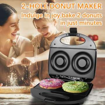 Ht Viik Donut Maker,Doughnut Machine,Bake 2 Donuts,Double-sided heating, Non-stick Surface, Perfect ...