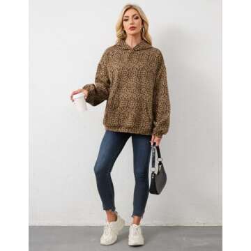 Eutten Womens Leopard Print Hoodie Oversized Cheetah Print Hooded Sweatshirt Y2k Graphic Hoodies Str...