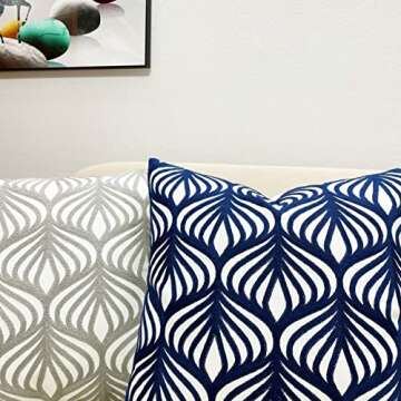 Slow Cow Embroidery Decorative Pillow Cover - 18x18 Navy Blue