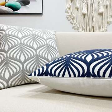 Slow Cow Embroidery Decorative Pillow Cover - 18x18 Navy Blue