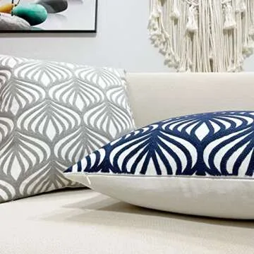 Slow Cow Embroidery Decorative Pillow Cover - 18x18 Navy Blue