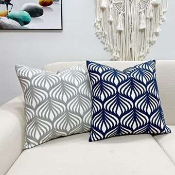 Slow Cow Embroidery Decorative Pillow Cover - 18x18 Navy Blue