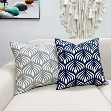 Slow Cow Embroidery Decorative Pillow Cover - 18x18 Navy Blue