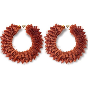 COIRIS Women's Fashion Boho Soft Tassel Wrapped Hoop Earrings(ER1175-Burnt Orange)