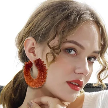COIRIS Women's Fashion Boho Soft Tassel Wrapped Hoop Earrings(ER1175-Burnt Orange)