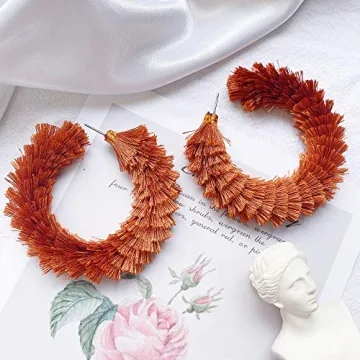 COIRIS Women's Fashion Boho Soft Tassel Wrapped Hoop Earrings(ER1175-Burnt Orange)