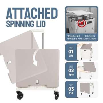 Honshine Collapsible Rolling Crate with Spinning Open Lid, Large Utility Cart with Noiseless Brake Wheels & Telescoping Handle, Trolley for Teacher Grocery File Travel Art Supplies (Milky White)