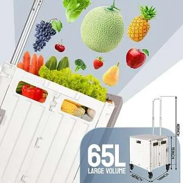 Honshine Collapsible Rolling Crate with Spinning Open Lid, Large Utility Cart with Noiseless Brake Wheels & Telescoping Handle, Trolley for Teacher Grocery File Travel Art Supplies (Milky White)