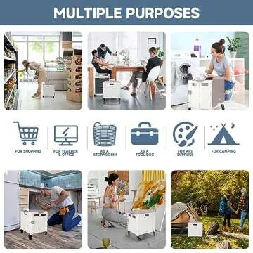 Honshine Collapsible Rolling Crate with Spinning Open Lid, Large Utility Cart with Noiseless Brake Wheels & Telescoping Handle, Trolley for Teacher Grocery File Travel Art Supplies (Milky White)