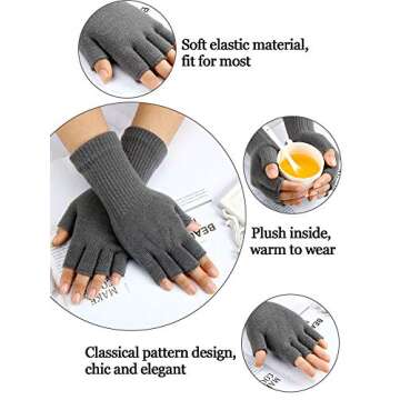 SATINIOR Winter Fingerless Gloves for Women Half Finger Typing Gloves with Long Wrist Cuff Knit Fing...