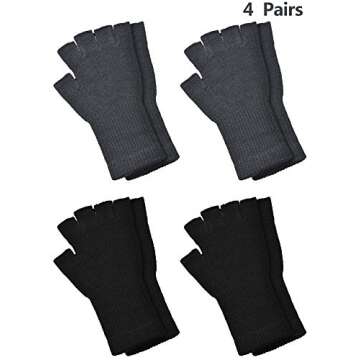 SATINIOR Winter Fingerless Gloves for Women Half Finger Typing Gloves with Long Wrist Cuff Knit Fingerless Mittens for Women(Black, Dark Grey,4 Pairs)