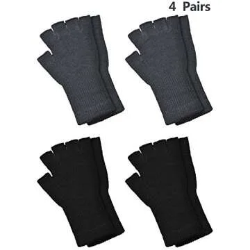 SATINIOR Winter Fingerless Gloves for Women Half Finger Typing Gloves with Long Wrist Cuff Knit Fingerless Mittens for Women(Black, Dark Grey,4 Pairs)