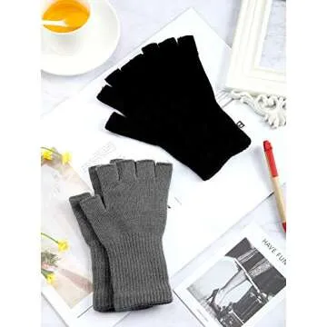SATINIOR Winter Fingerless Gloves for Women Half Finger Typing Gloves with Long Wrist Cuff Knit Fingerless Mittens for Women(Black, Dark Grey,4 Pairs)
