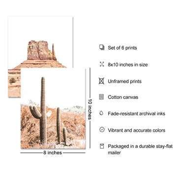 Roslynity Nature Wall Art Prints Set of 6 Southwestern Decor Desert Cactus Wall Decor Western Succul...