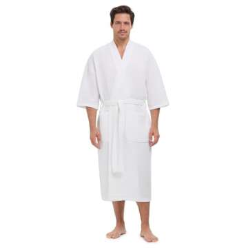 MONARCH Square Waffle Spa Kimono Robe - Soft Light Hotel Bathrobe Cypress (One Size/Large, White) (U...