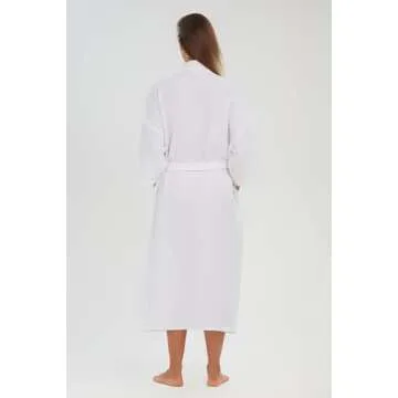MONARCH Square Waffle Spa Kimono Robe - Soft Light Hotel Bathrobe Cypress (One Size/Large, White) (US, Alpha, One Size, White)