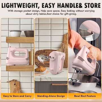 GUALIU Electric Hand Mixer in Stylish Pink for Baking