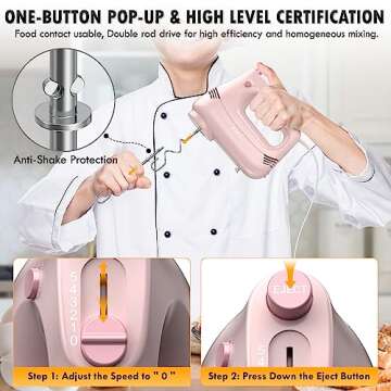 GUALIU Electric Hand Mixer in Stylish Pink for Baking