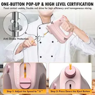 GUALIU Electric Hand Mixer in Stylish Pink for Baking