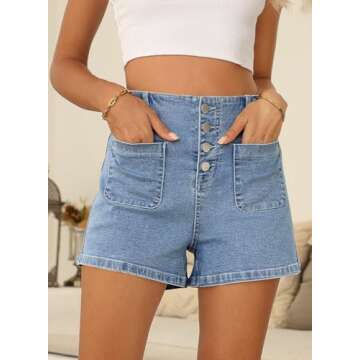 Sidefeel Women's Jean Shorts High Waisted Button Fly Stretchy Summer Denim Shorts with Pockets Light...