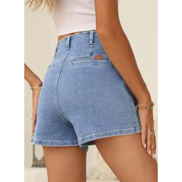 Sidefeel Women's Jean Shorts High Waisted Button Fly Stretchy Summer Denim Shorts with Pockets Light Blue Size 4