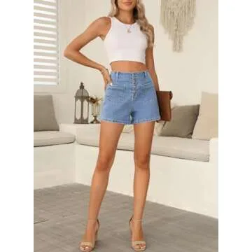 Sidefeel Women's Jean Shorts High Waisted Button Fly Stretchy Summer Denim Shorts with Pockets Light Blue Size 4