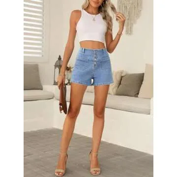 Sidefeel Women's Jean Shorts High Waisted Button Fly Stretchy Summer Denim Shorts with Pockets Light Blue Size 4