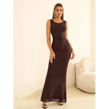 XinFSh Women's 2024 Formal Bodycon Maxi Long Dress Elegant Sleeveless Wedding Guest Evening Party Dresses Brown