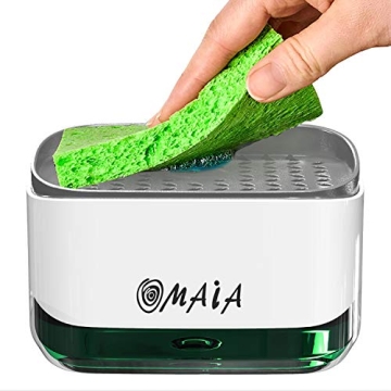 OMAIA 2-in-1 Dish Soap Dispenser with Sponge Holder - sink-organizing dishwashing gadget for modern ...