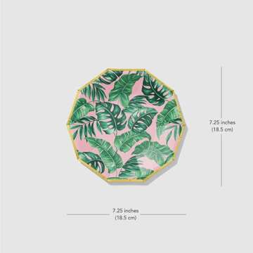 Coterie Tropical Luau Small Paper Plates (Set of 10) - Cute Palm Leaf Plates For Summer Party, Kids Birthday, Luau Party, Birthday Party - Tropical Party Decorations | 7.25” Fancy Paper Plates