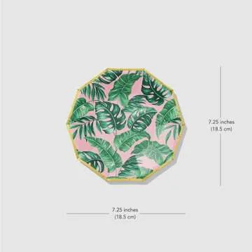 Coterie Tropical Luau Small Paper Plates (Set of 10) - Cute Palm Leaf Plates For Summer Party, Kids Birthday, Luau Party, Birthday Party - Tropical Party Decorations | 7.25” Fancy Paper Plates