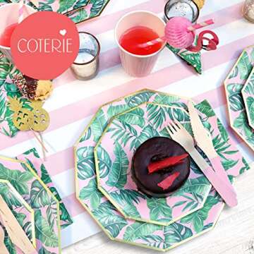 Coterie Tropical Luau Small Paper Plates (Set of 10) - Cute Palm Leaf Plates For Summer Party, Kids Birthday, Luau Party, Birthday Party - Tropical Party Decorations | 7.25” Fancy Paper Plates