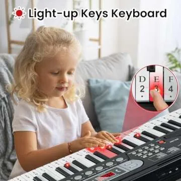 61 Key Keyboard Piano, Electric Piano Keyboard with Lighted Keys, Pitch Bend, Built-in Speakers- Includes Piano Stand and Bench, Microphone, Portable Keyboard Piano for Beginners