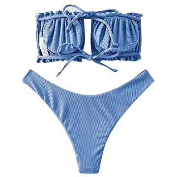 ZAFUL Women's Smocked Bikini Swimsuit Bandeau Frilled Bathing Suit Tie Dye Bikini Set
