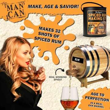 Man Can Ultimate DIY Spiced Rum Making Kit - Make Your Own Rich, Smooth Rum Infusion - Complete With Charred 1 Liter Oak Aging Barrel & Spiced Rum Essence Flavoring (1L) - Great Gifts For Men