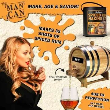 Man Can Ultimate DIY Spiced Rum Making Kit - Make Your Own Rich, Smooth Rum Infusion - Complete With Charred 1 Liter Oak Aging Barrel & Spiced Rum Essence Flavoring (1L) - Great Gifts For Men