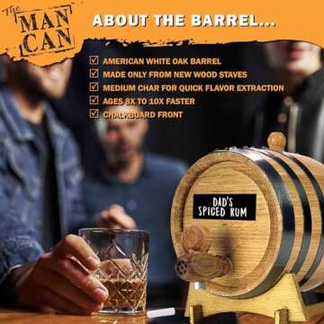 Man Can Ultimate DIY Spiced Rum Making Kit - Make Your Own Rich, Smooth Rum Infusion - Complete With Charred 1 Liter Oak Aging Barrel & Spiced Rum Essence Flavoring (1L) - Great Gifts For Men