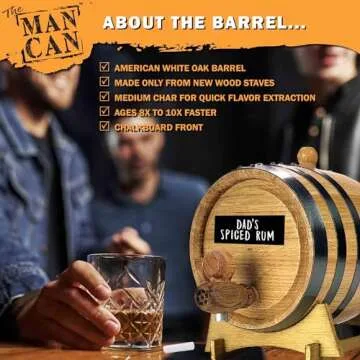 Man Can Ultimate DIY Spiced Rum Making Kit - Make Your Own Rich, Smooth Rum Infusion - Complete With Charred 1 Liter Oak Aging Barrel & Spiced Rum Essence Flavoring (1L) - Great Gifts For Men