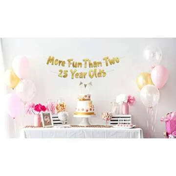 More Fun Than Two 25 Year Olds Gold Glitter Banner - Happy 50th Birthday Party Banner - 50th Birthday Party Decorations and Supplies - 50th Wedding Anniversary Decorations
